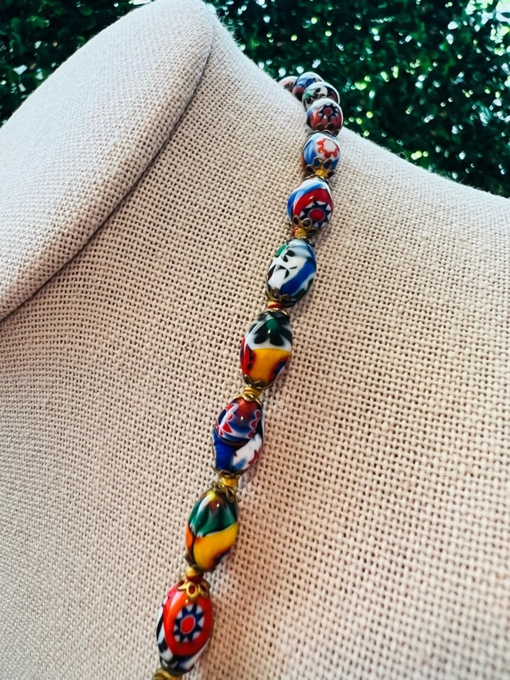 Vintage Murano Millefiori Glass Necklace 28” Hand-Knotted Venetian Mosaic Beads